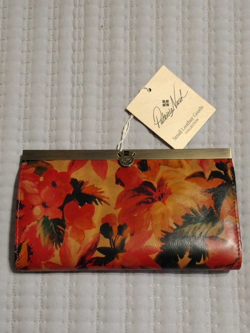Patricia Nash Orange Floral Leather Frame Wallet